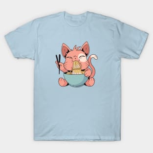 Cartoon Cat Eating Ramen T-Shirt